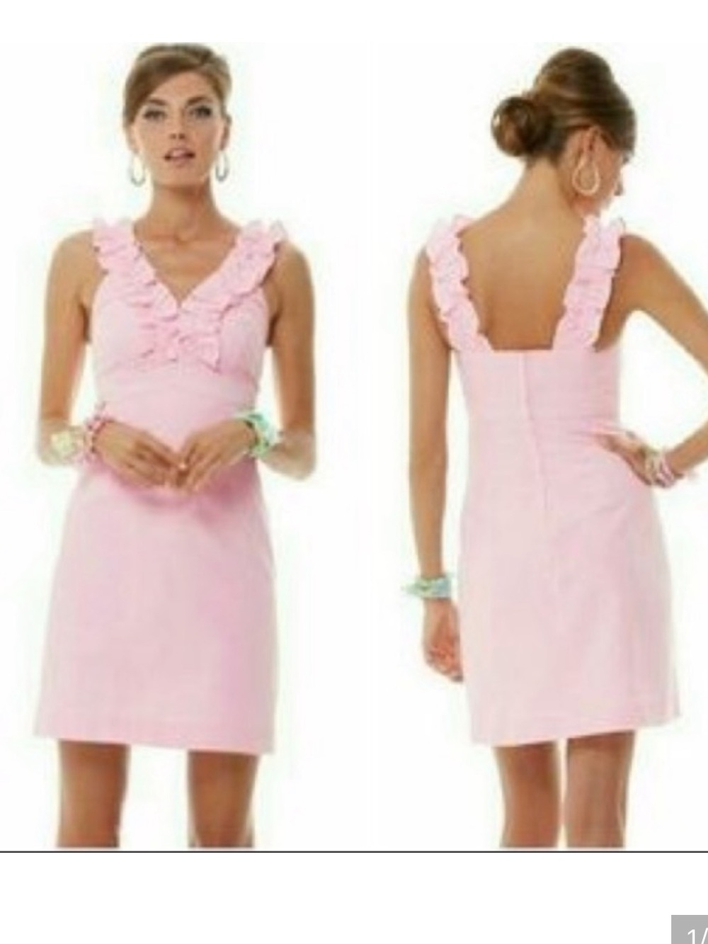 Lilly Pulitzer Phoebe Ruffle Neck Seersucker Dress Pink Size 10